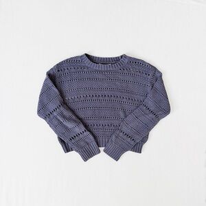 Tilly’s RSQ Crop Crochet Open Knit Long-Sleeve Grey Blue Sweater, Girls Medium 8